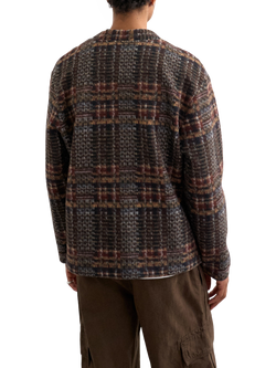 Topman Check Textured Cardigan, Brown - view 2, Brown