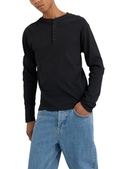 Topman Cotton Blend Regular Fit Short Sleeve Henley T-Shirt, Black, Black