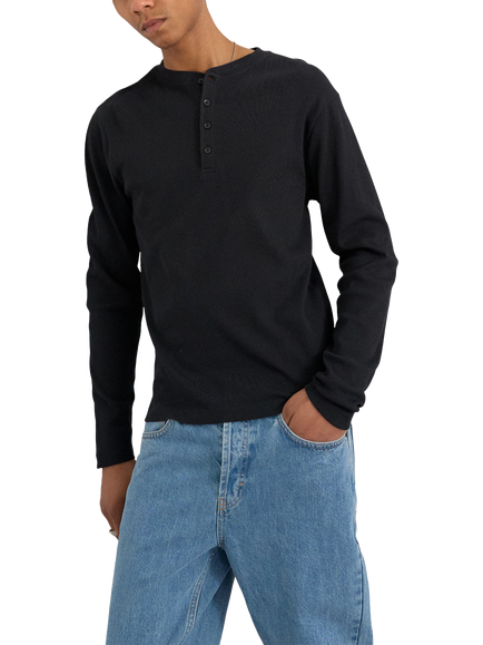 Topman Cotton Blend Regular Fit Long Sleeve Henley T-Shirt, Black, Black
