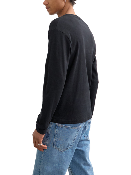 Topman Cotton Blend Regular Fit Long Sleeve Henley T-Shirt, Black - view 2, Black