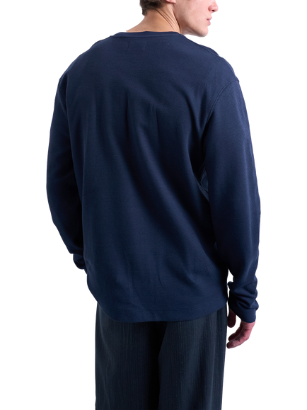 Topman Relaxed Fit Waffle Henley Top - view 2, Navy