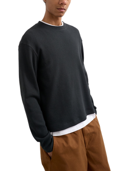 Topman Cropped Fit Long Sleeve Heavyweight Waffle T-Shirt, Black