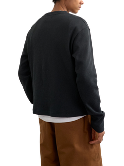 Topman Cropped Fit Long Sleeve Heavyweight Waffle T-Shirt - view 2, Black