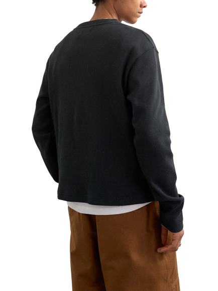 Topman Cropped Fit Long Sleeve Heavyweight Waffle T-Shirt - view 2, Black