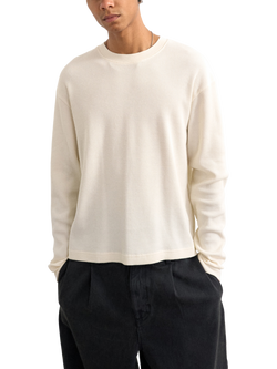 Topman Cropped Fit Long Sleeve Heavyweight Waffle T-Shirt, Ecru