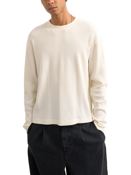 Topman Cropped Fit Long Sleeve Heavyweight Waffle T-Shirt, Ecru