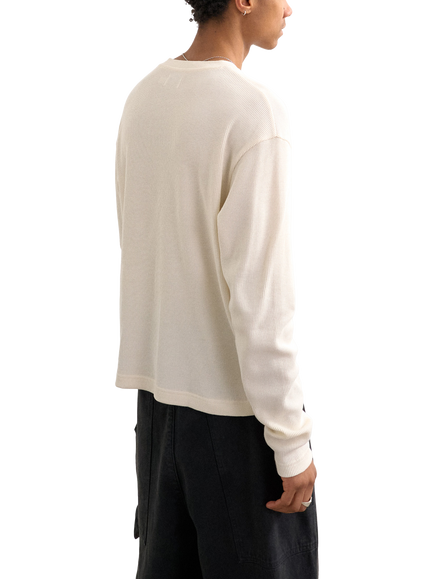 Topman Cropped Fit Long Sleeve Heavyweight Waffle T-Shirt - view 2, Ecru