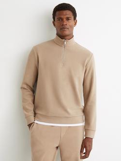 Reiss Bossa Cotton Blend Zipped Polo Neck Top, Camel Brown, Camel Brown