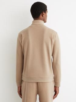 Reiss Bossa Cotton Blend Zipped Polo Neck Top, Camel Brown - view 2, Camel Brown
