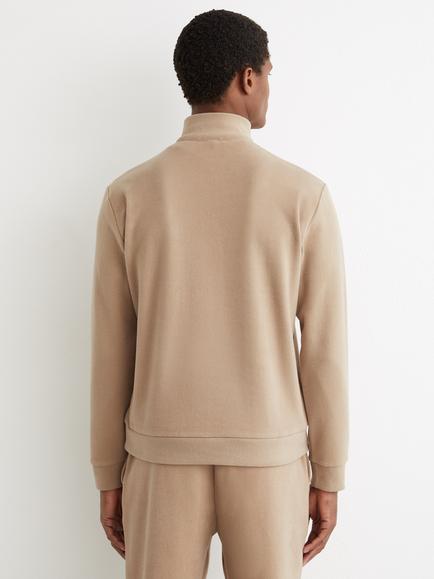 Reiss Bossa Cotton Blend Zipped Polo Neck Top, Camel Brown - view 2, Camel Brown