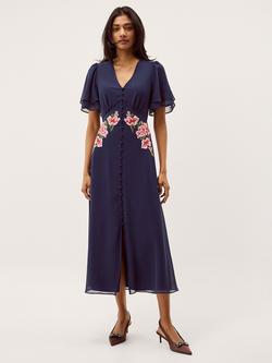 Monsoon Coraline Empire Line Floral Dress, Sage, Navy