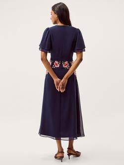 Monsoon Coraline Empire Line Floral Dress, Sage - view 2, Navy
