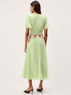 Monsoon Coraline Empire Line Floral Dress, Sage - view 2, Sage