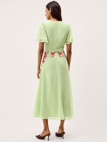 Monsoon Coraline Empire Line Floral Dress - view 2, Sage