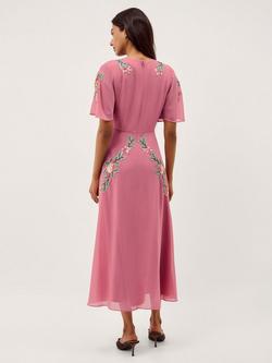 Monsoon Cora Embellished Floral Dress, Rose - view 2, Rose