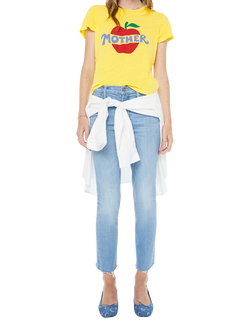 MOTHER Apple Linen Blend T-Shirt, Yellow/Multi, Yellow/Multi