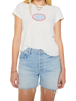MOTHER The Lil Sinful Cotton Linen Blend T-Shirt, White/Multi, White/Multi