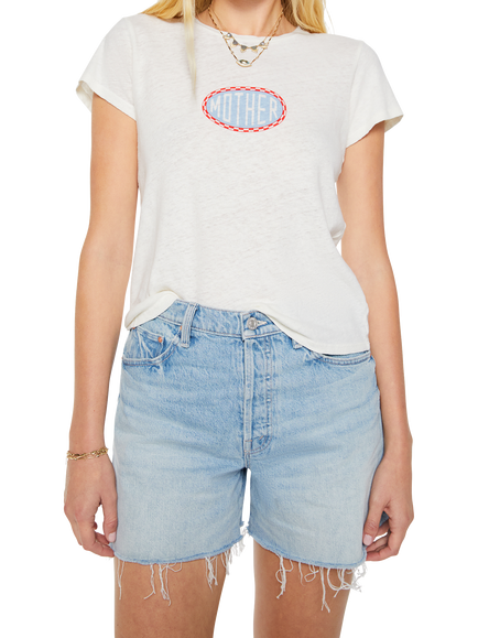 MOTHER The Lil Sinful Cotton Linen Blend T-Shirt, White/Multi, White/Multi
