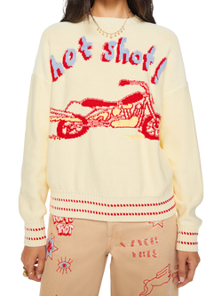 MOTHER The Big Hot Shot Cotton Knit Jumper, Yellow/Multi, Yellow/Multi