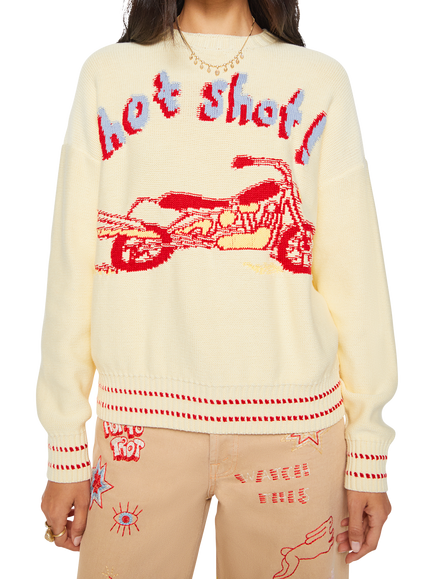 MOTHER The Big Hot Shot Cotton Knit Jumper, Yellow/Multi, Yellow/Multi