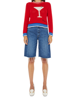 MOTHER Martini Cropped Jumper, Red/Multi, Red/Multi