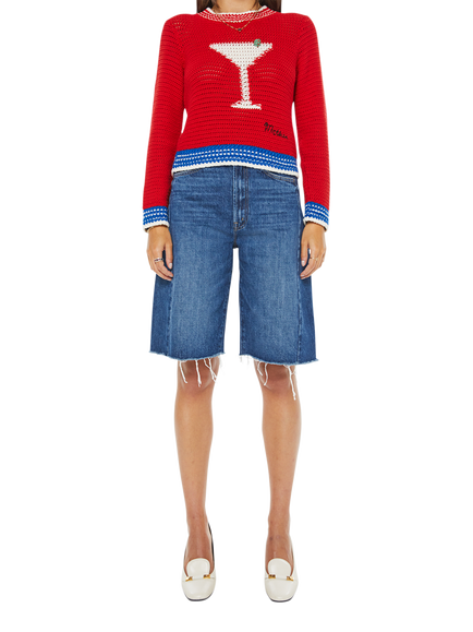 MOTHER Martini Cropped Jumper, Red/Multi, Red/Multi