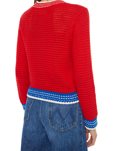 MOTHER Martini Cropped Jumper, Red/Multi - view 2, Red/Multi