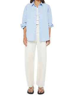 MOTHER The Bestie Embroidered Logo Cotton Shirt, Light Blue