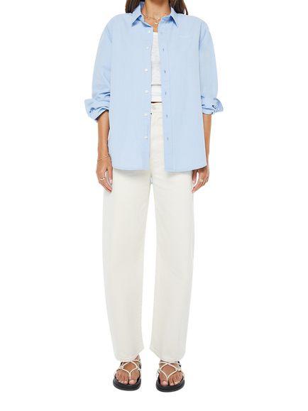MOTHER The Bestie Embroidered Logo Cotton Shirt, Light Blue