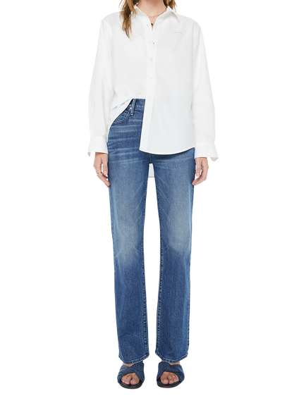 MOTHER The Bestie Embroidered Logo Cotton Shirt, White