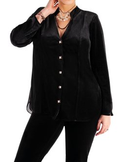 chesca Stretch Velvet Chiffon Back Top, Black, Black