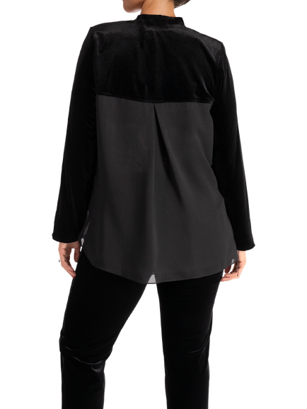 chesca Stretch Velvet Chiffon Back Top, Black - view 2, Black