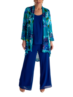 chesca Floral Satin Devore Swing Coat, Teal/Multi, Teal/Multi