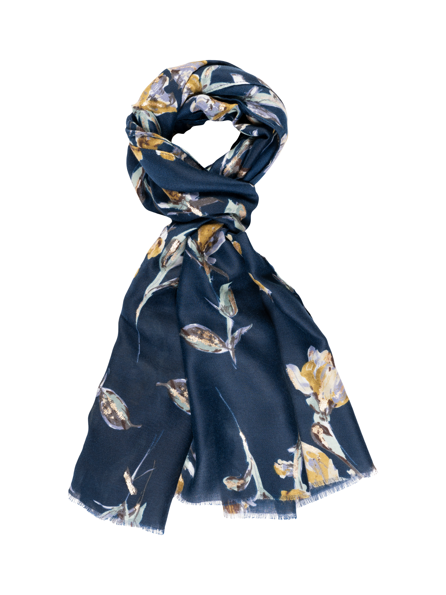 Product image 1 of 3, which shows chesca Encore Floral Scarf, Navy/Lilac, One Size
