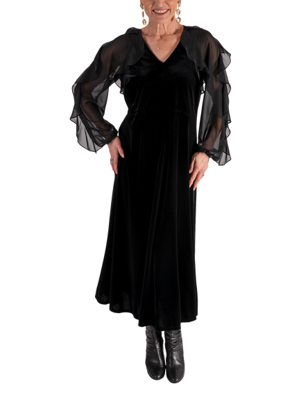 chesca Stretch Velvet Midi Dress, Black, Black