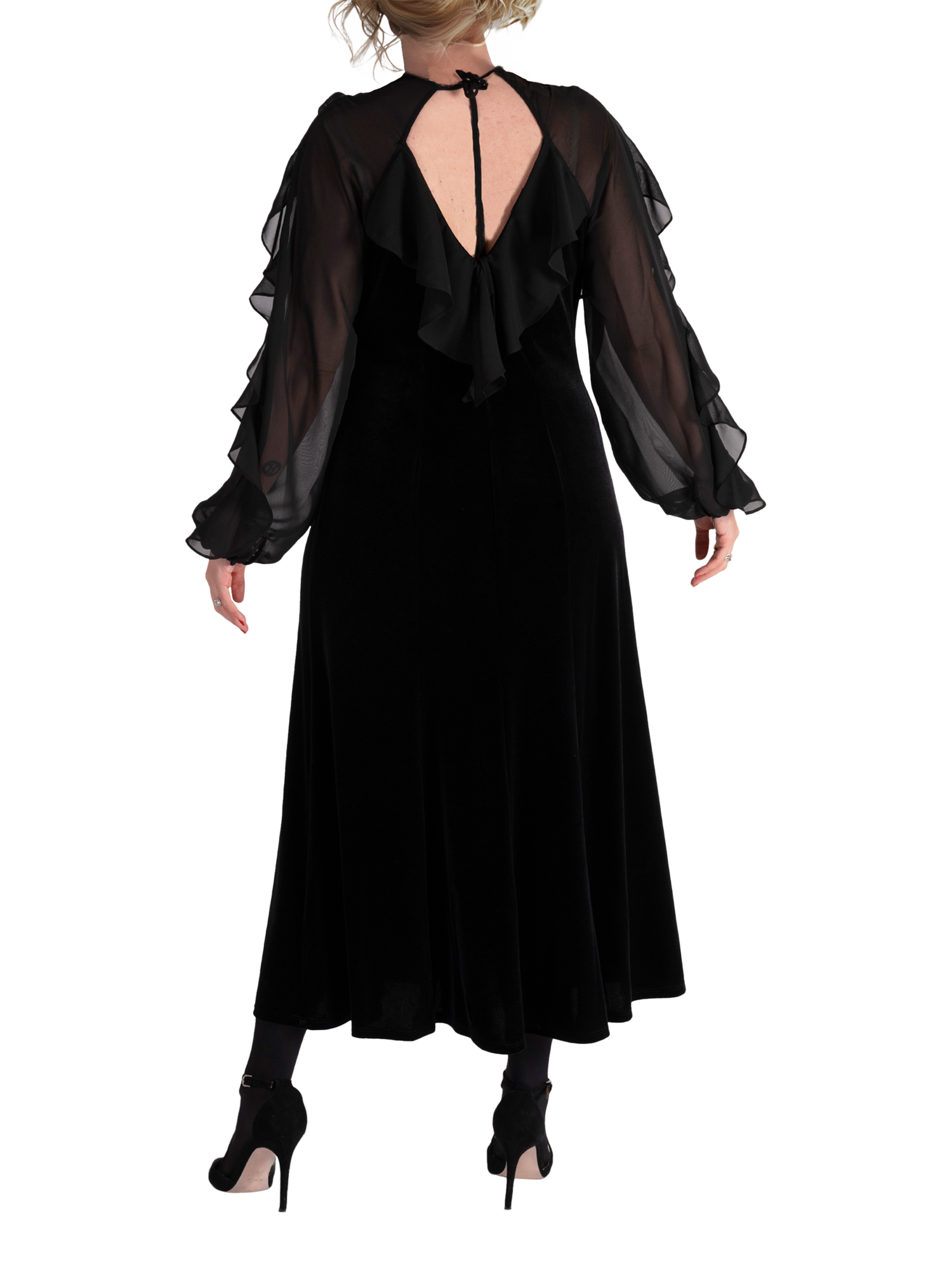 Product image 2 of 6, which shows chesca Stretch Velvet Midi Dress, Black, 12-14