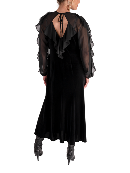 chesca Stretch Velvet Midi Dress, Black - view 2, Black