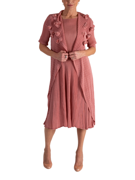 chesca Flower Detail Chiffon Dress, Antique Pink, Antique Pink
