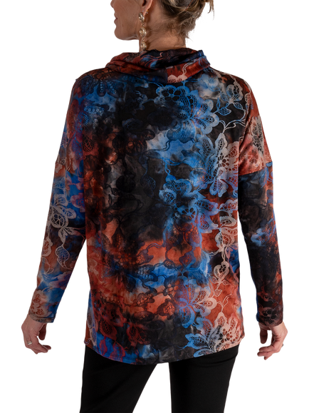 chesca Burnout Batik Wrap Top, Black/Cobalt/Copper - view 2, Black/Cobalt/Copper