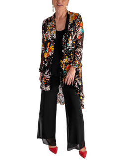 chesca Tutti Frutti Satin Jacket, Black/Multi, Black/Multi