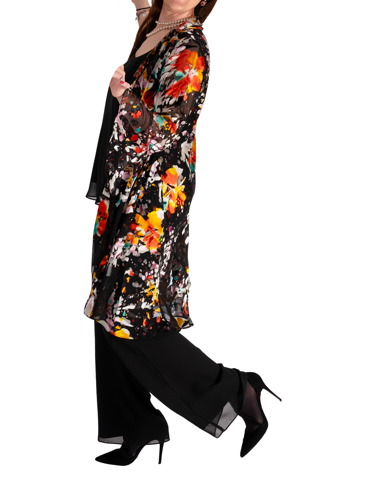 Product image 3 of 5, which shows chesca Tutti Frutti Satin Jacket, Black/Multi, 12-14