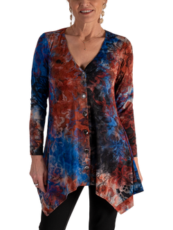 chesca Batik Floral Lace Top, Copper/Multi, Copper/Multi