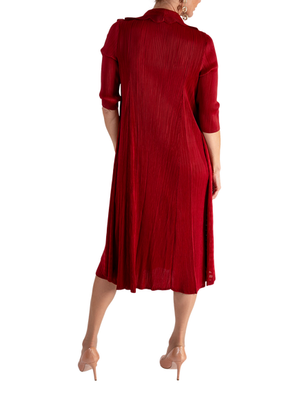 chesca Flower Detail Mock Jacket Overlay Chiffon Dress, Rouge - view 2, Rouge