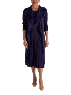 chesca Applique Chiffon Pleated Dress, Grape, Grape