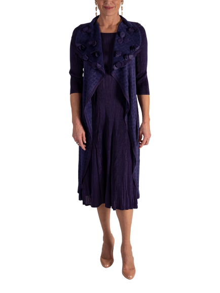 chesca Applique Chiffon Pleated Dress, Grape, Grape