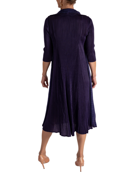 chesca Applique Chiffon Pleated Dress, Grape - view 2, Grape