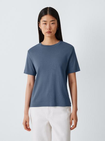 John Lewis Organic Cotton Short Sleeve Crew Neck T-Shirt, Soft Blue
