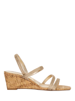 Dune London Kali Metallic Cork Wedge Sandals, Gold, Gold