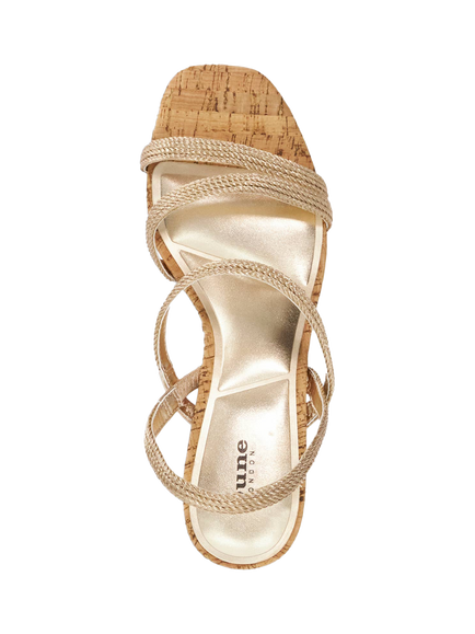 Dune London Kali Metallic Cork Wedge Sandals, Gold - view 2, Gold