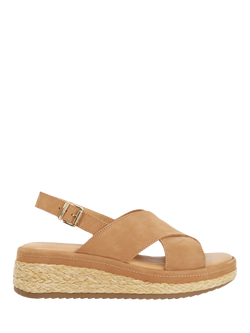 Dune London Kiya Nubuck Wedge Heel Strappy Footbed Sandals, Camel